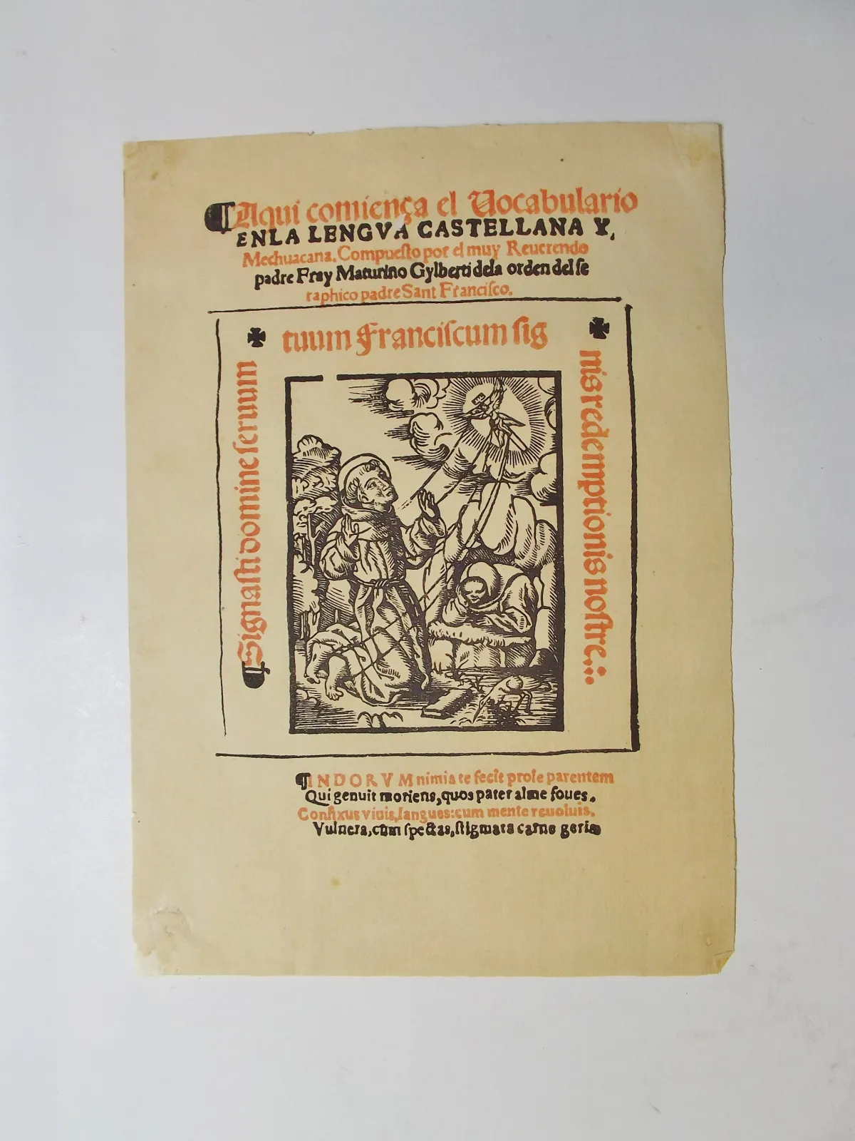 Impreso de vocabulario en lengua castellana y mechuacana