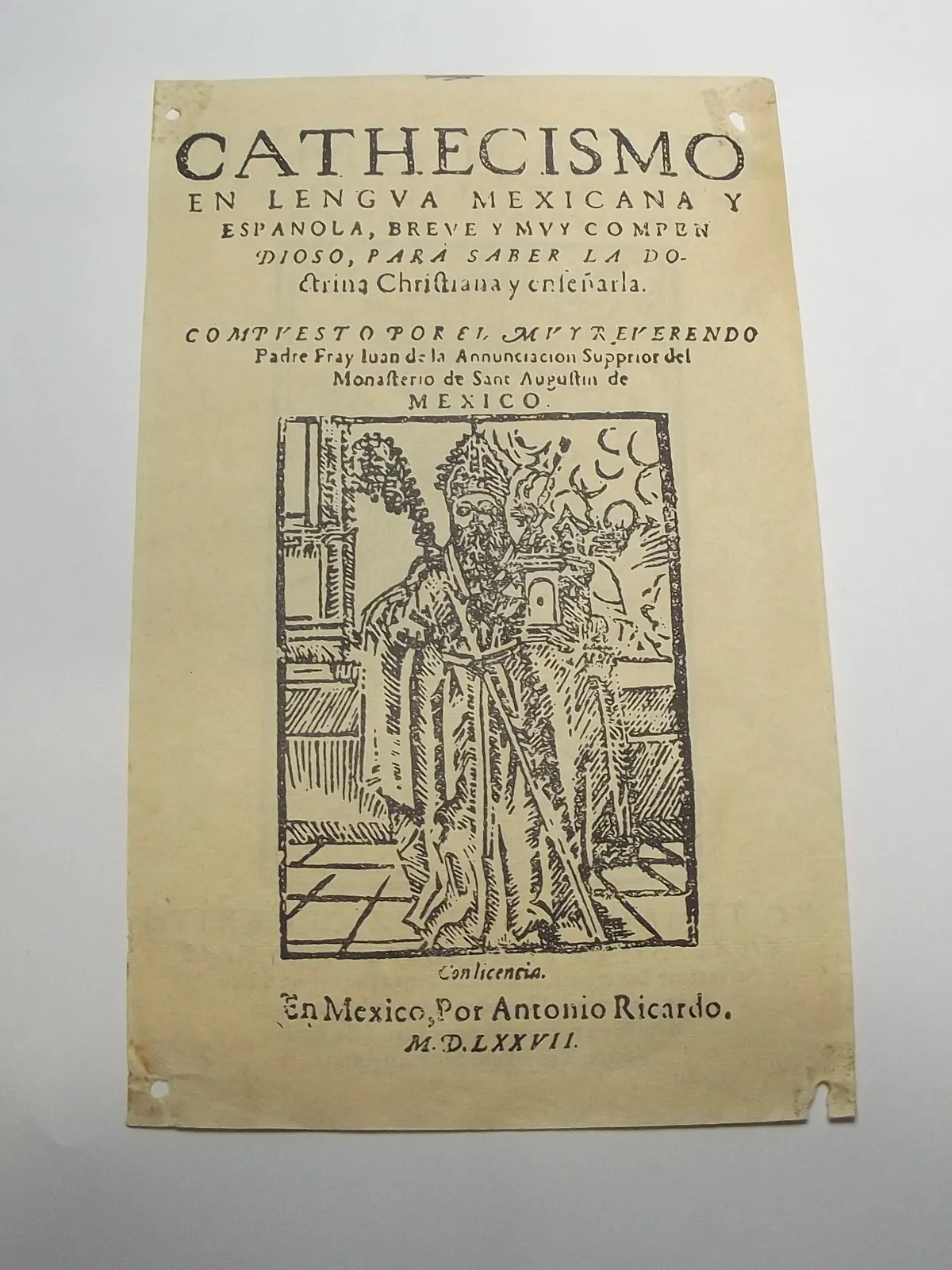 Portada del Catecismo en lengua mexicana y española