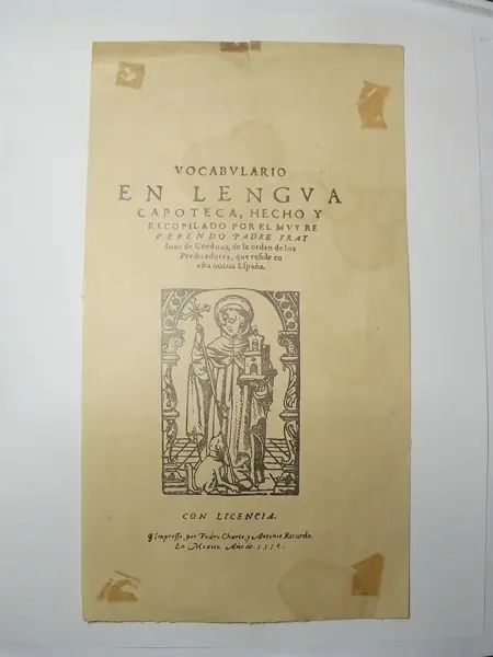 Hoja del Vocabulario en lengua zapoteca